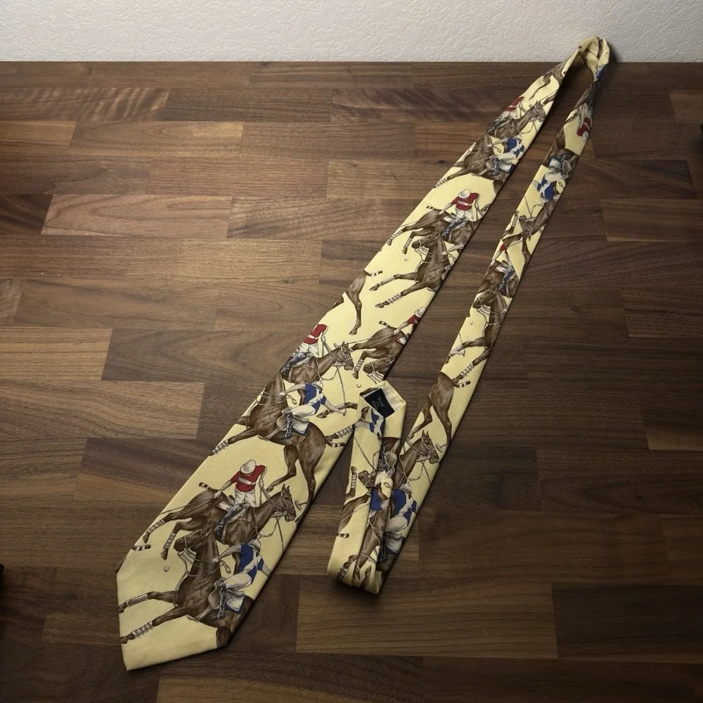 Rare VTG Polo Ralph Lauren Polo Players Horses Silk Tie Equestrian Hand Made USA